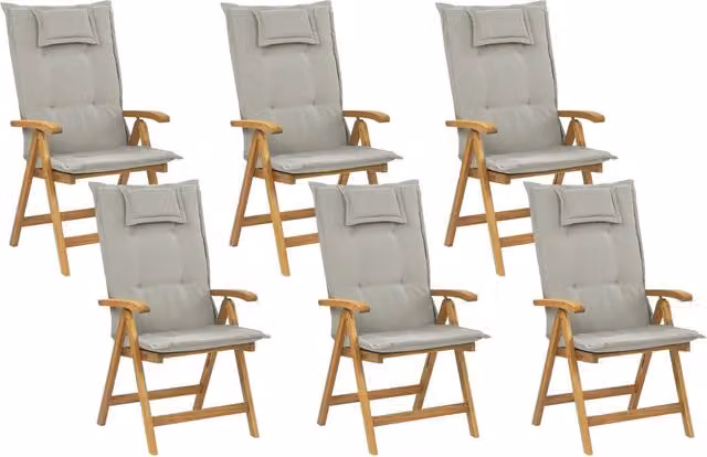 Set di 6 sedie da giardino pieghevoli BELIANI in legno di acacia con cuscini beige e braccioli in stile rustico