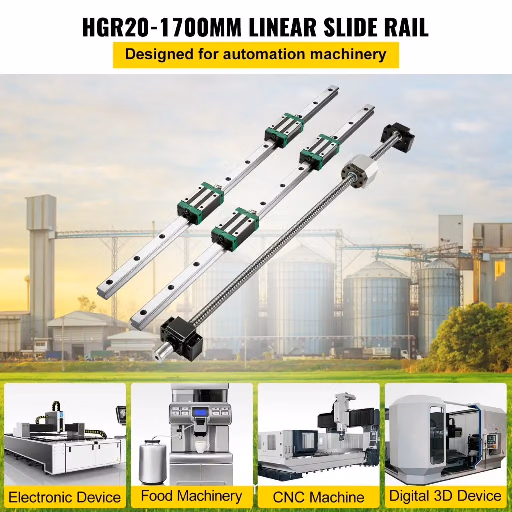 Guida di Scorrimento Lineare HGR20-1700mm in Acciaio Inox Argento per Kit CNC Fai da Te – 2