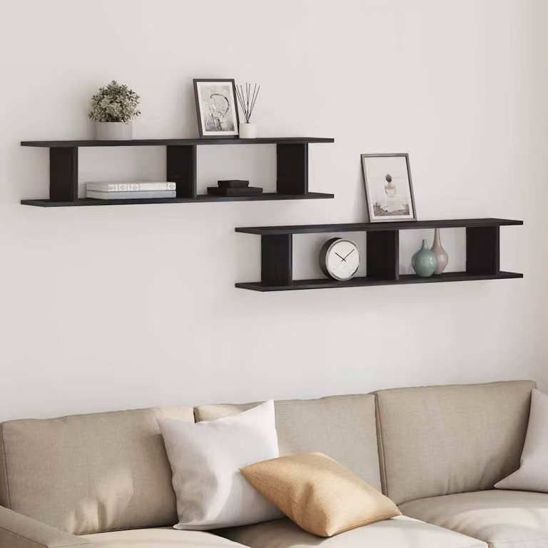 Set di 2 mensole da parete vidaXL in MDF color nero rovere L: 105 cm, P: 20 cm, H: 18 cm
