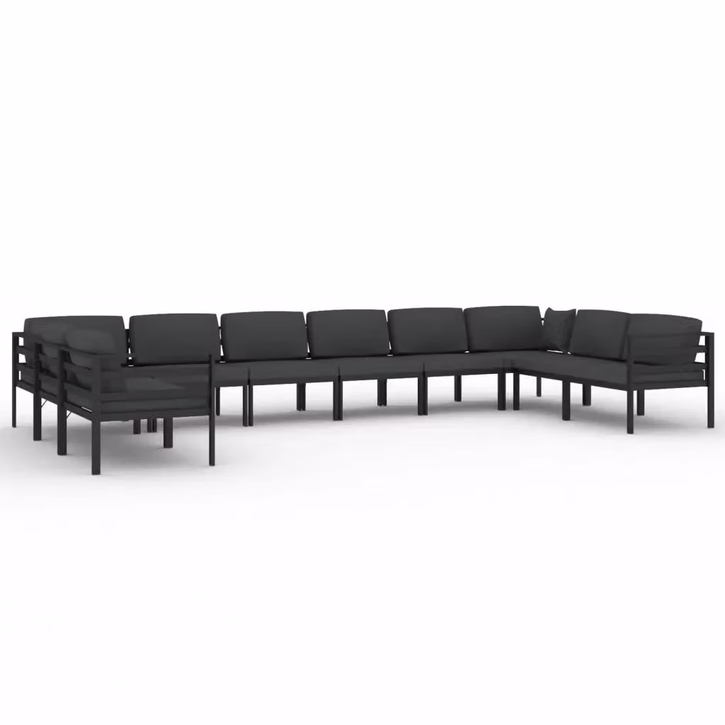 vidaXL Set di Divani da Giardino 10 Pezzi con Cuscini in Alluminio Antracite e Tessuto Resistente ai Raggi UV – 2