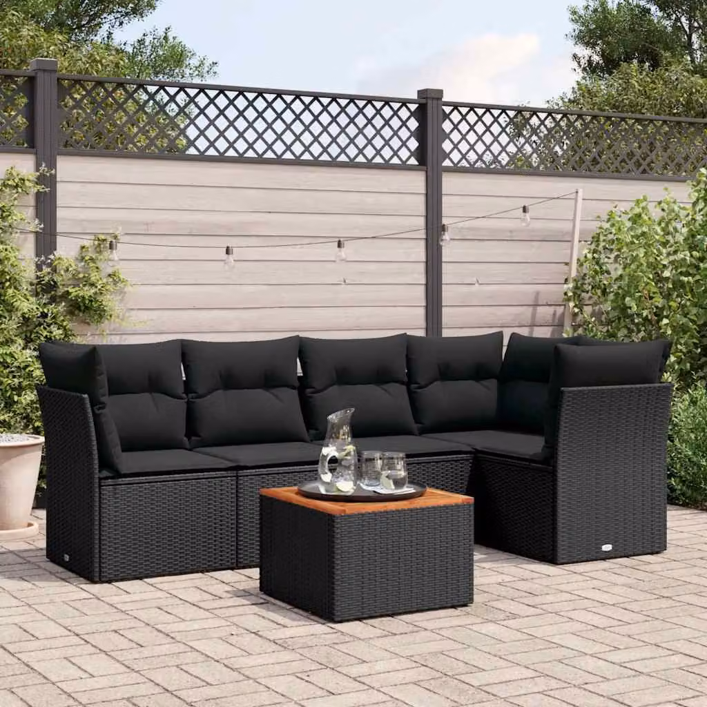 Set Divano da Giardino vidaXL 6 pz in Polyrattan Nero con Cuscini e Tavolino da Caffè – 1