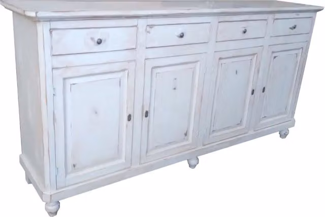 Credenza shabby chic in legno con 4 porte di Mobili 2G, colore bianco, L: 196 cm, P: 45 cm, H: 98 cm