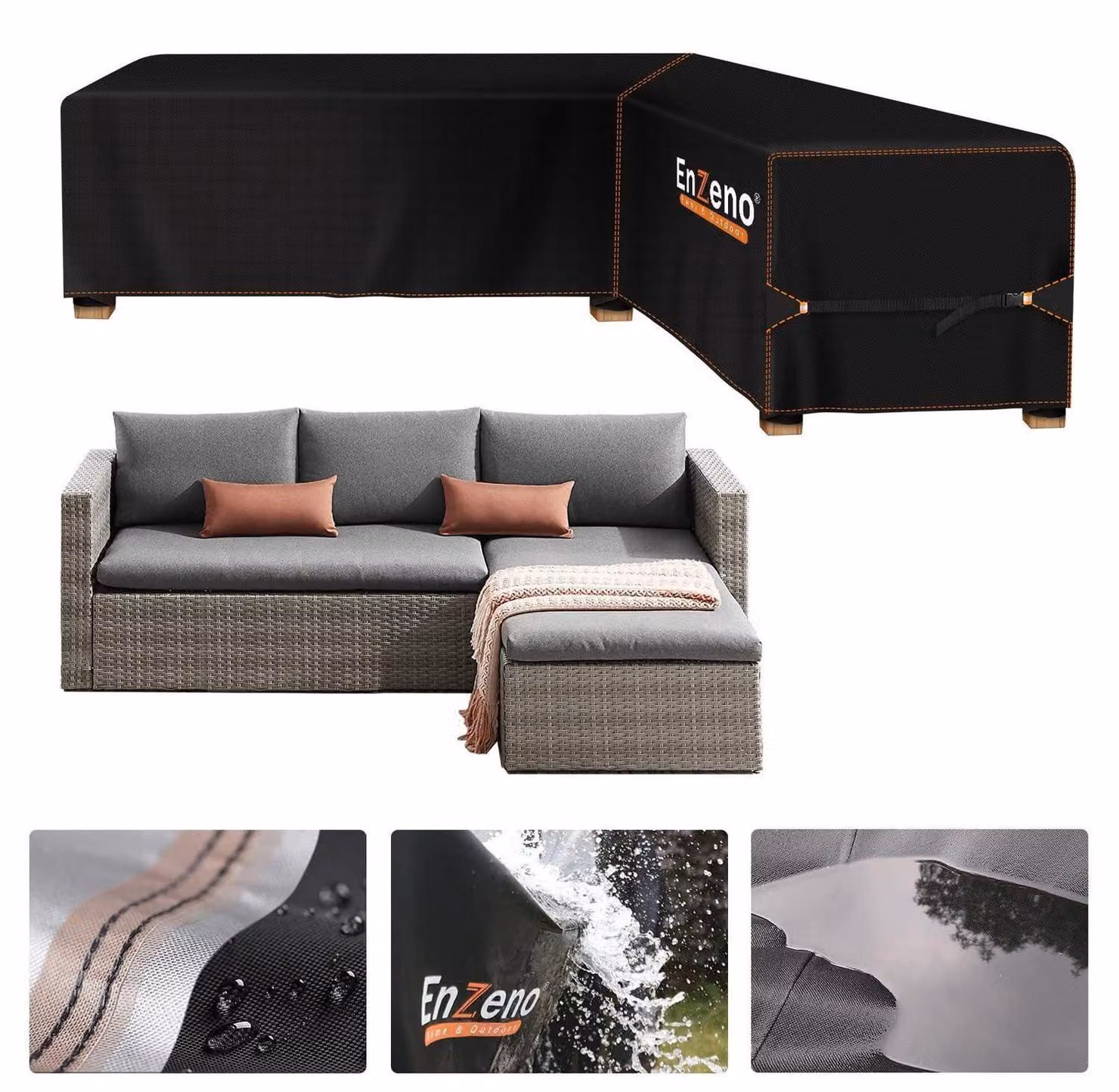 Copertura per mobili da giardino, divano angolare a forma di L, dimensioni 210x140x75 cm, impermeabile, tessuto 420D resistente allo strappo, antivento