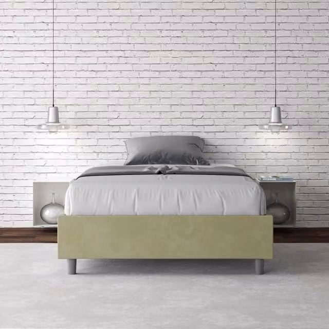 Letto una piazza e mezza con rete imbottito 110x200 microfibra tè verde Azelia
