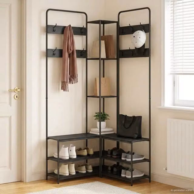 Appendiabiti con panca per scarpe vidaXL moderno nero L: 130 cm, P: 30 cm, H: 199,5 cm – 1
