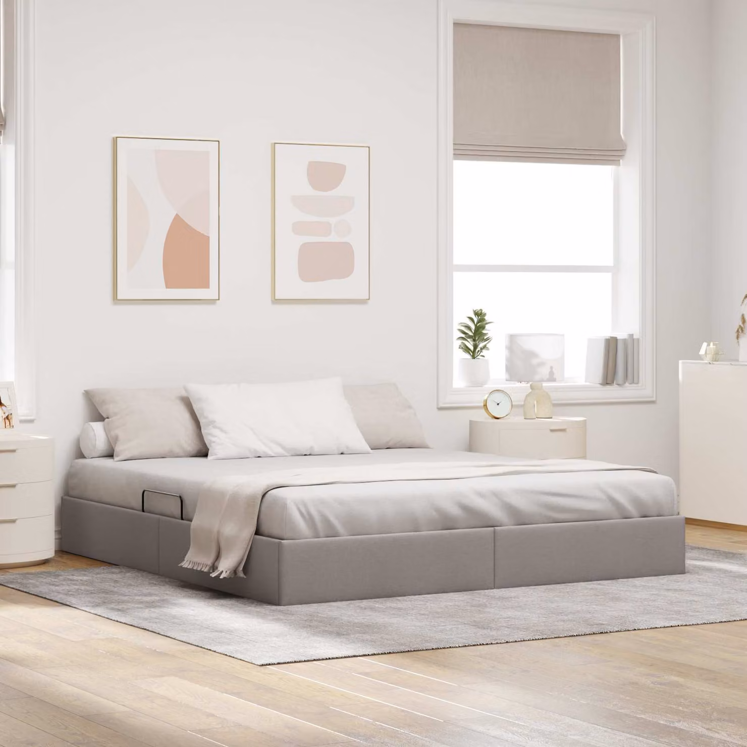 Letto ottomano con contenitore vidaXL in tessuto beige con base lift-up L: 180 cm, P: 200 cm, H: 203 cm