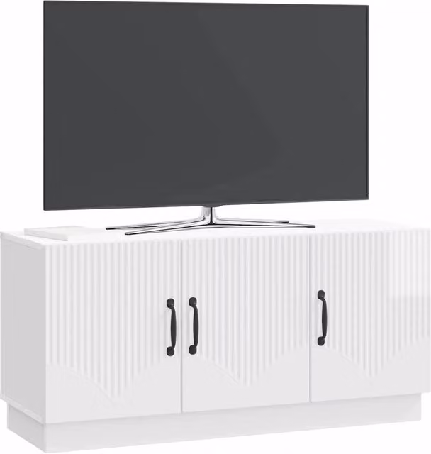 Mobile TV moderno bianco lucido con vani porta media L: 99 cm, P: 34,5 cm, H: 47 cm