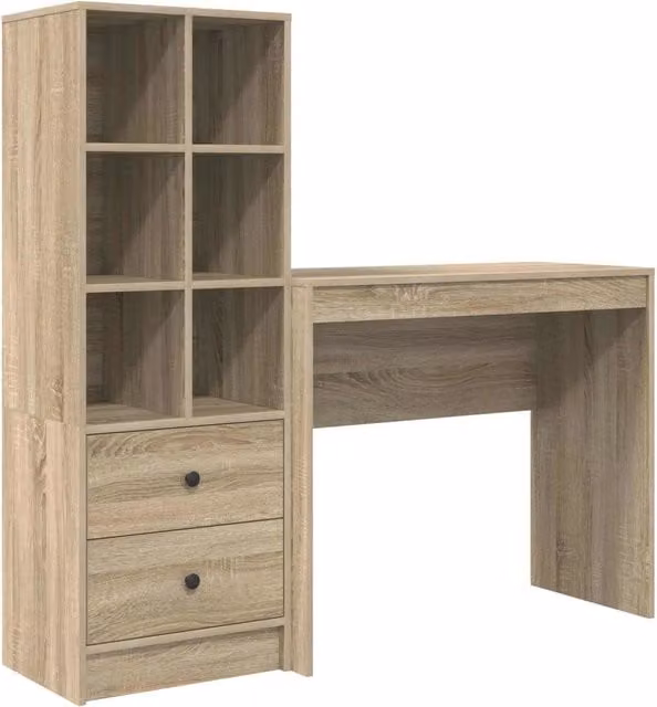 Scrivania | Tavolo da Ufficio con cassetto con lo scaffale 2 pz Rovere Sonoma