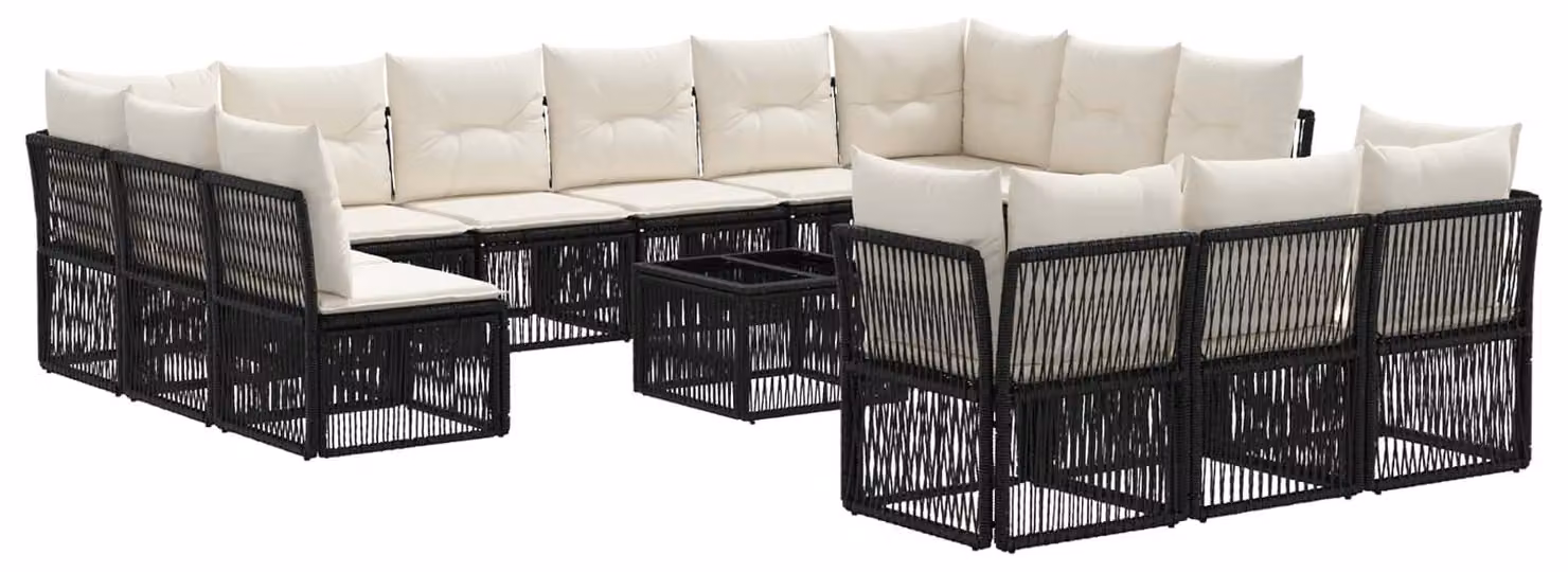 Set Divano da Giardino 14 pcs Nero polyrattan