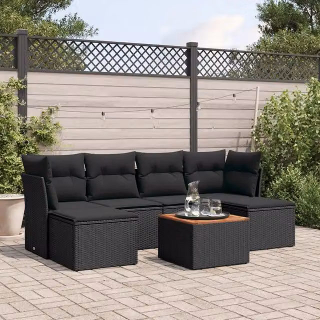 Set Divani da Giardino con Cuscini 7pz Nero Polyrattan 3223766