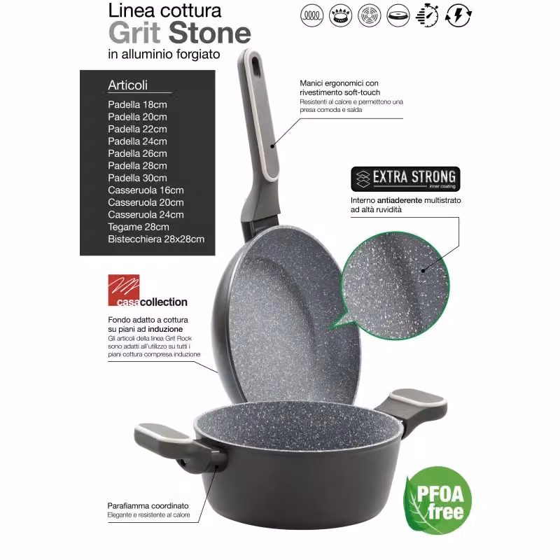 Set di 6 Casseruole Casa Collection in Alluminio Forgiato con Rivestimento Non Stick e Manico Soft Touch, Grigio, Compatibili con Induzione