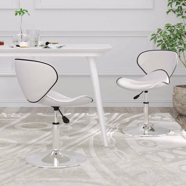 Set di 2 sedie da pranzo moderne vidaXL in similpelle bianca con ruote e rotazione a 360 gradi