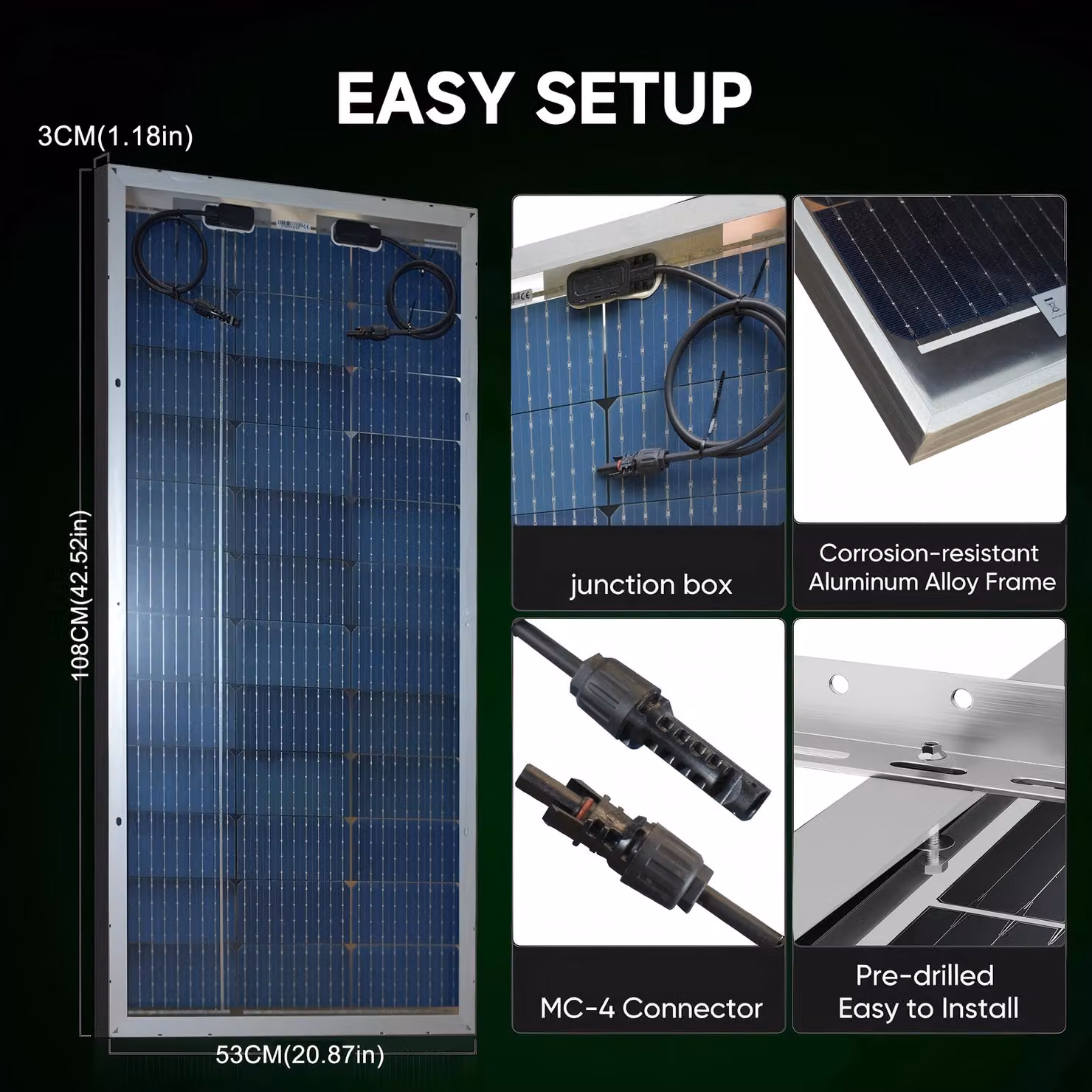 Pannello solare rigido da 120W, 18V, monocristallino, con telaio in alluminio, ideale per imbarcazioni e camper