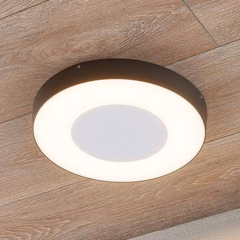 Lucande plafoniera LED da esterni Sora, rotonda, sensore, IP54 Sora, Alluminio / Grigio / Zincato, Alluminio, Moderno, Plafoniere LED