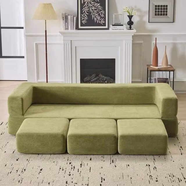 Divano letto ¨C Minimal ¨C tessuto chenille verde, salvaspazio per studio e ufficio domestico