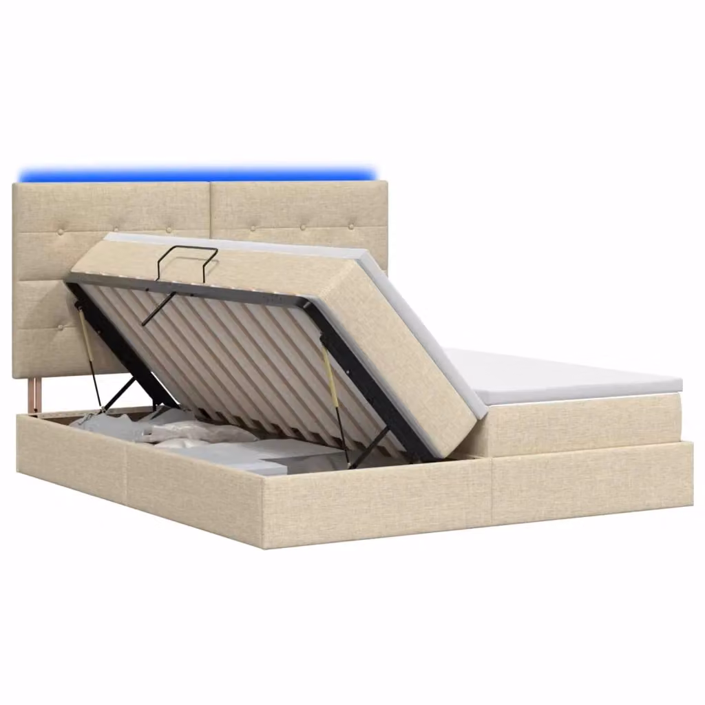 Letto con contenitore e illuminazione LED vidaXL, colore beige, con materasso, L/P/H: 200 x 200 x 34 cm – 2