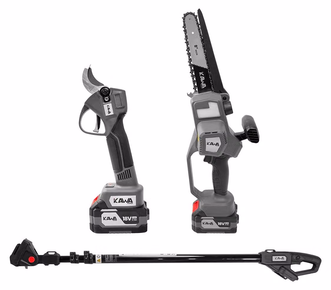 Set di accessori per motosega compatta, 18 V, 2 batterie da 4 Ah, lama da 20 cm