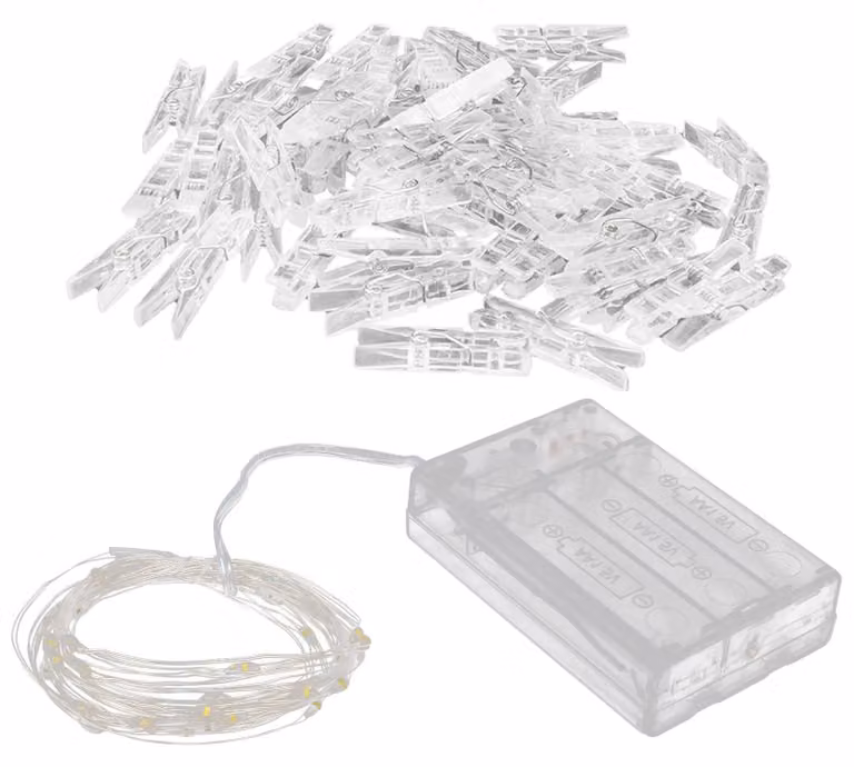 Catena luminosa con clip per foto, decorazione con 200 LED e 60 clip trasparenti