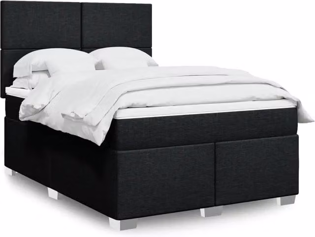 Letto Ibrido vidaXL con Giroletto a Molle e Materasso Nero e Bianco in Tessuto L 160 x P 200 cm