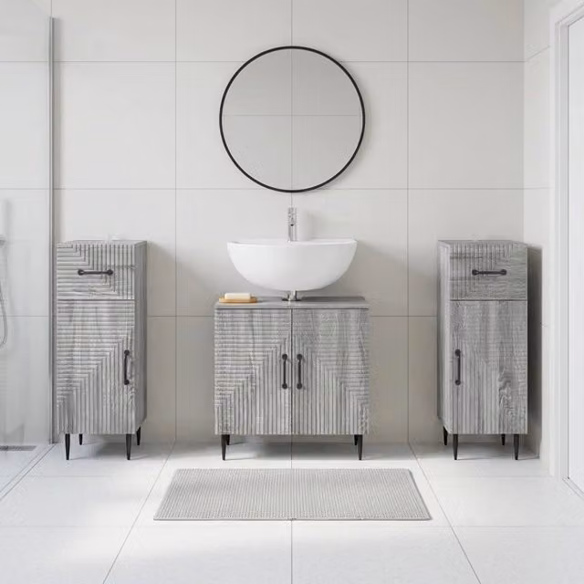 Set di mobili da bagno minimalisti vidaXL in legno grigio opaco composto da 3 pezzi