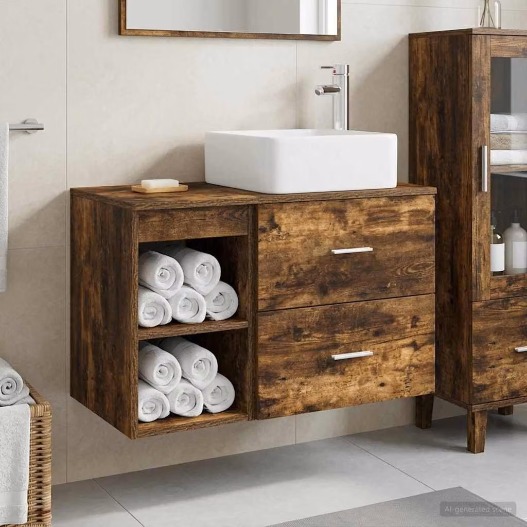 Set di mobili per il bagno moderno vidaXL composto da mobile lavabo e pensile a parete in MDF color marrone opaco