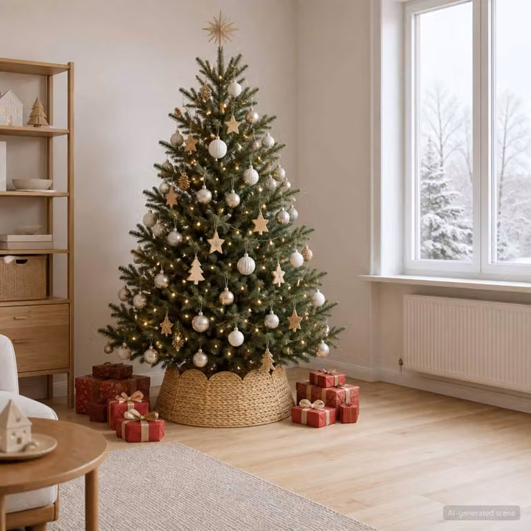 vidaXL Collare per Albero di Natale Rotondo Naturale Ø 75 x 25 cm