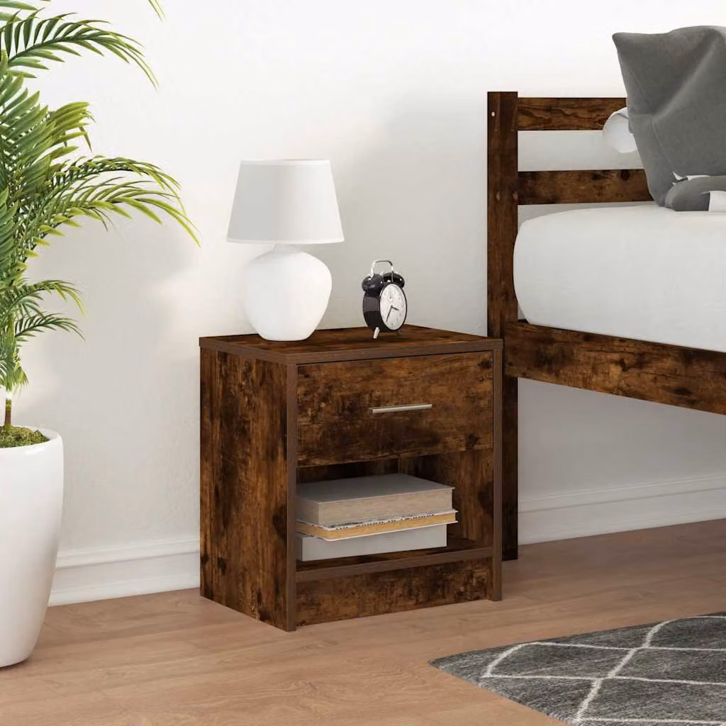Comodino con Cassetto vidaXL in Rovere Fumo, Design Moderno, L 39 cm x P 28 cm x H 41 cm