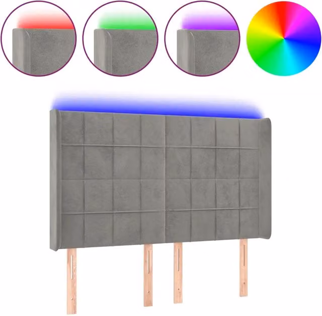 Testata del letto con illuminazione LED e porta di ricarica USB in velluto grigio chiaro L: 147 cm, P: 16 cm, H: 118/128 cm – 1