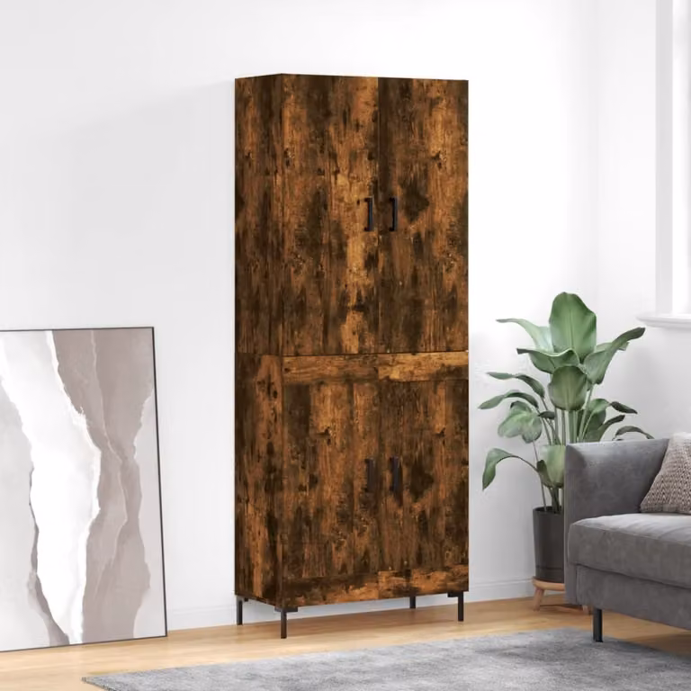 Credenza stile industriale vidaXL in legno e metallo, colore rovere fumo, L: 69,5 cm, P: 34 cm, H: 180 cm