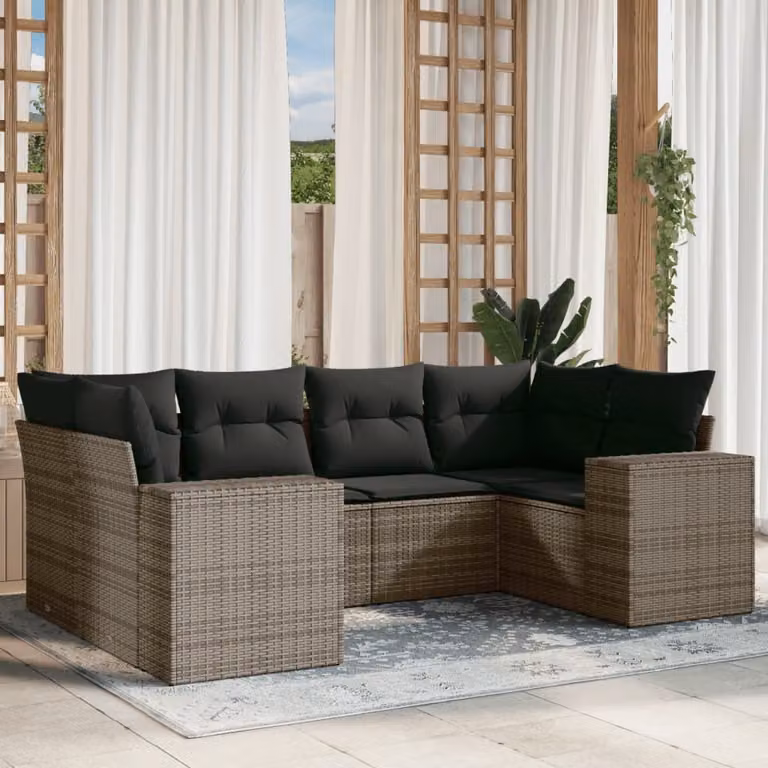 Maison Exclusive - Set Divano da Giardino 6 pz con Cuscini Grigio in Polyrattan