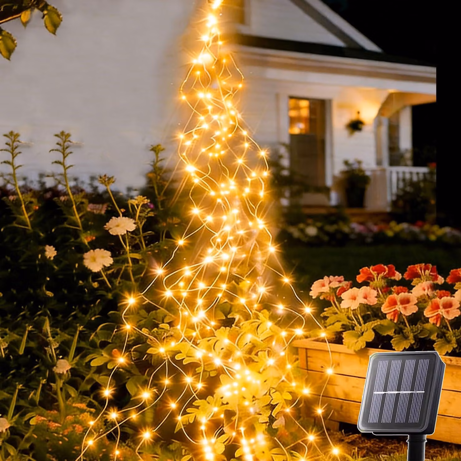 Catena luminosa solare per esterni, 2 metri, 200 LED, luce calda