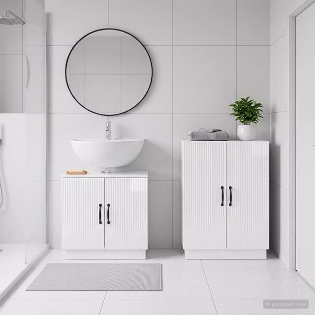 Set di mobili da bagno moderno vidaXL composto da mobile lavabo e mobile contenitore, bianco lucido