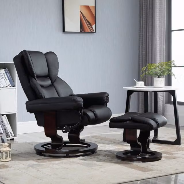 Poltrona relax 80x79x100 cm reclinabile e girevole con poggiapiedi in acciaio nero