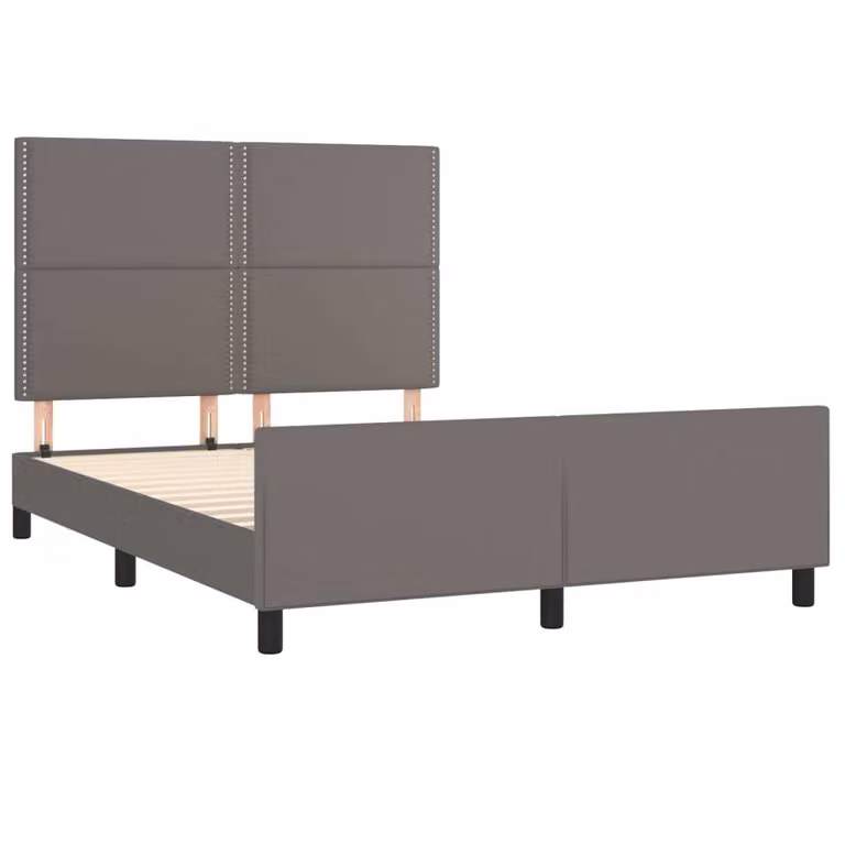 Giroletto con Testiera Grigio 140x200 cm in Pelle finta