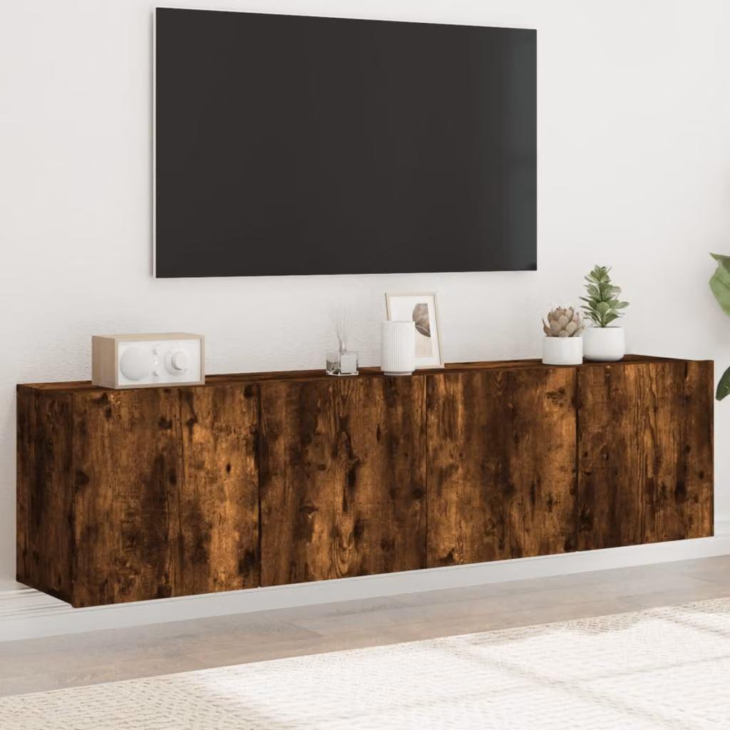 Set di 2 mobili TV da parete vidaXL in legno Rovere Fumo, design moderno per soggiorno, L 80 cm x P 30 cm x H 41 cm