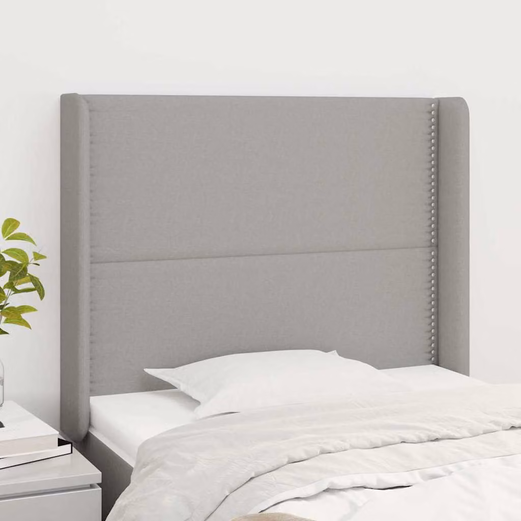 Testiera ad orecchio vidaXL in tessuto grigio chiaro con struttura in legno e pannello imbottito L: 103 cm, P: 16 cm, H: 118-128 cm