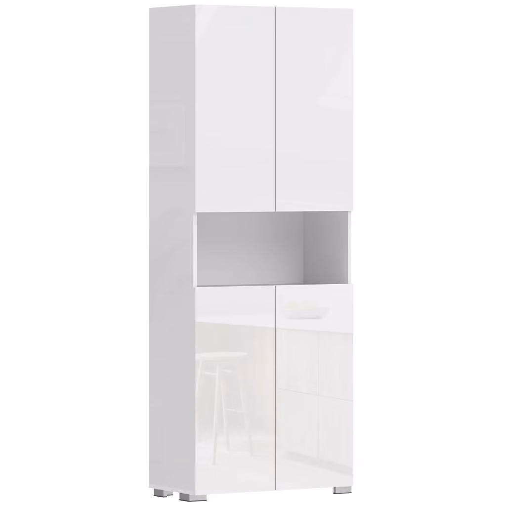 Mobile alto da cucina Xylo con 4 ante e chiusura soft, ripiani regolabili, bianco lucido, L: 68 cm, P: 34 cm, H: 180 cm – 2