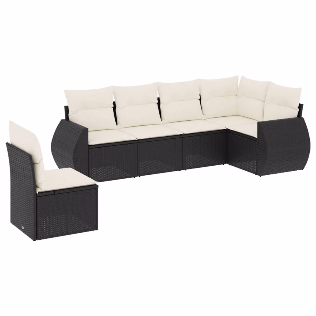 Set Divano da Giardino 6 pz con Cuscini Nero in Polyrattan