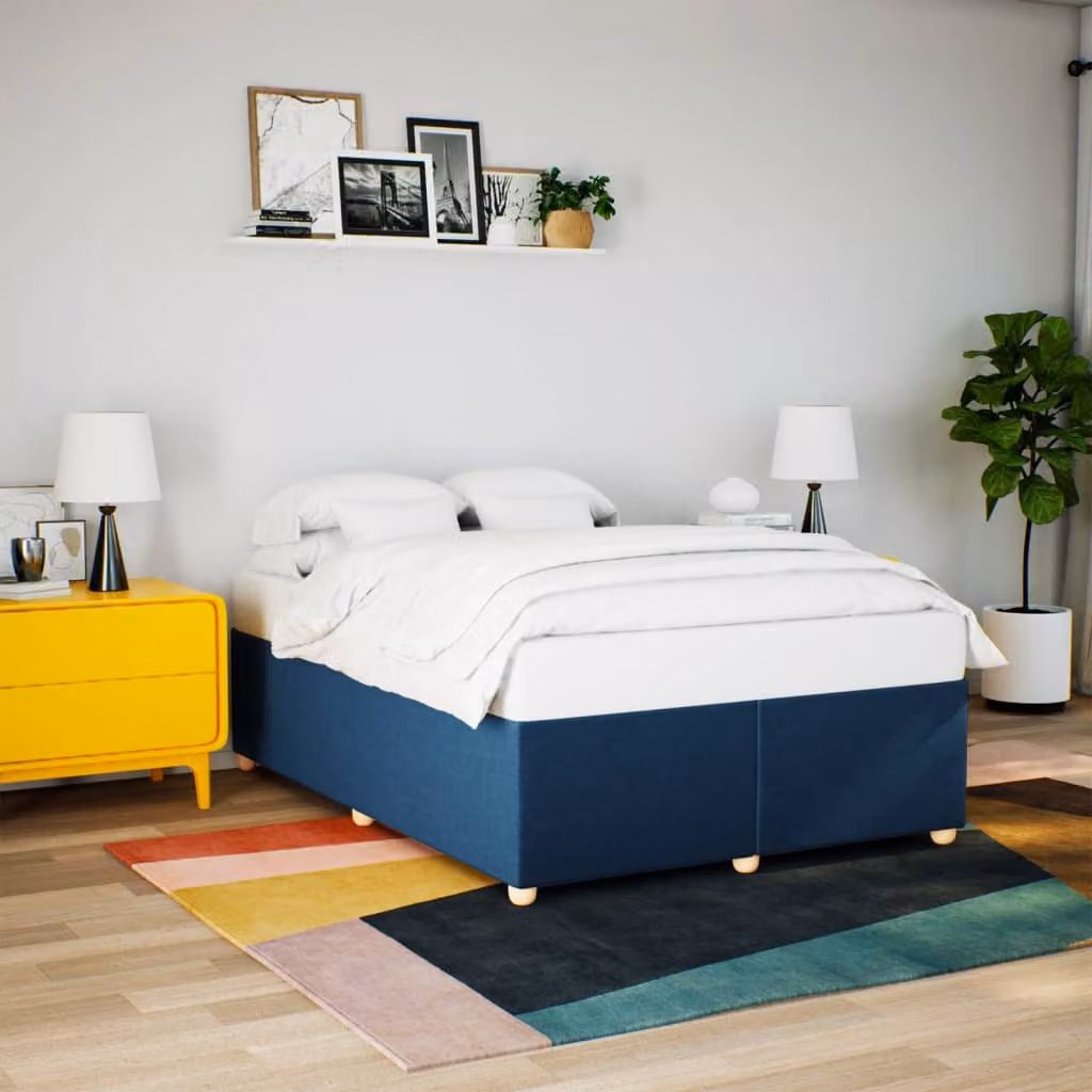 vidaXL Giroletto senza Materasso Blu in Tessuto L/P/H: 160 x 200 cm – 1
