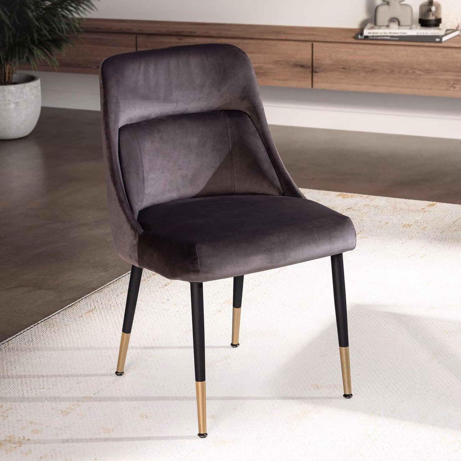 WOHNLING Sedia da pranzo in velluto grigio Sedia da cucina con gambe nere Sedia a guscio moderna Sedia imbottita con rivestimento in tessuto Sedia imbottita con