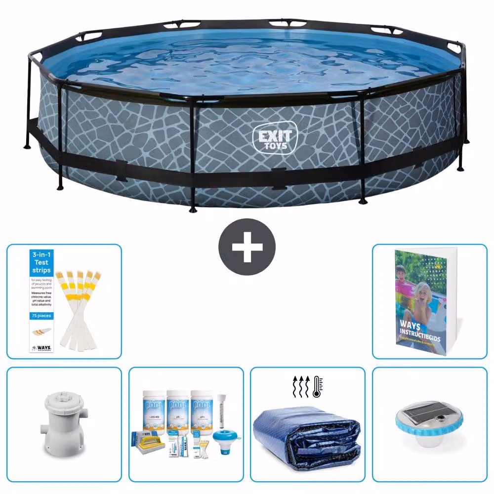 Piscina a sfioro "Exit Pool Rund" - Design effetto pietra - 360x76 cm - 5 pezzi - Modello S228