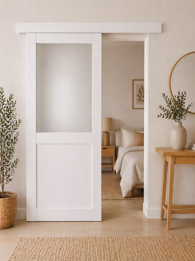 Porta scorrevole Athena bianca H204 x L73 cm, binario in alluminio bianco Gd Menuiseries