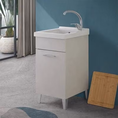 Mobile lavatoio Moon con vasca in ceramica e kit di scarico, grigio calce e bianco, L: 45 cm, P: 50 cm