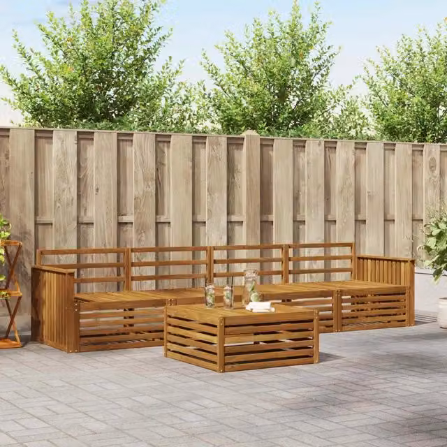 Set di divani da esterno 5 pz Naturale Legno di Acacia Massello 3372974