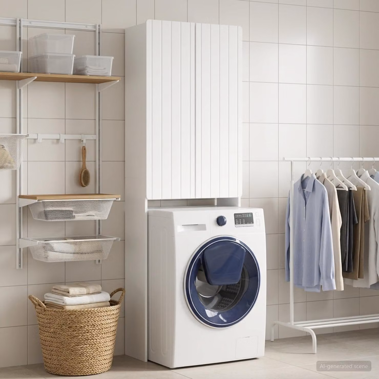 Mobile bagno moderno vidaXL ZWOLLE bianco con ante a battente e ripiani interni L 66 cm, P 25,5 cm, H 190 cm