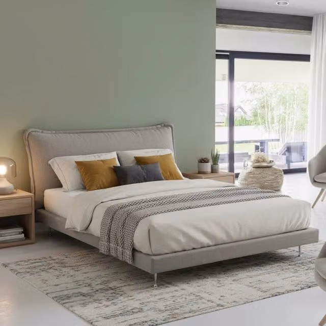 Letto matrimoniale Talamo Italia Arcore con rivestimento e testata in tessuto grigio, adatto per materasso 160x200 cm