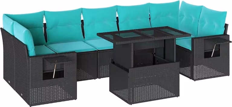 set di divani da giardino 8 pezzi con cuscini, polyrattan nero