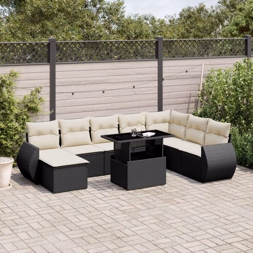 Maison Exclusive - Set Divani da Giardino 9 pz con Cuscini Nero in Polyrattan