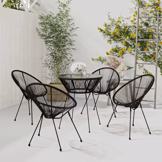 Set da Pranzo per Giardino 5 pz in Rattan PVC Nero 3060280