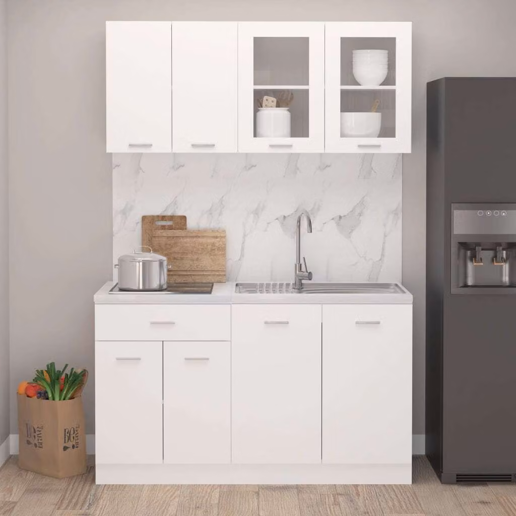 The Living Store Mobile da cucina 4 pezzi in legno bianco